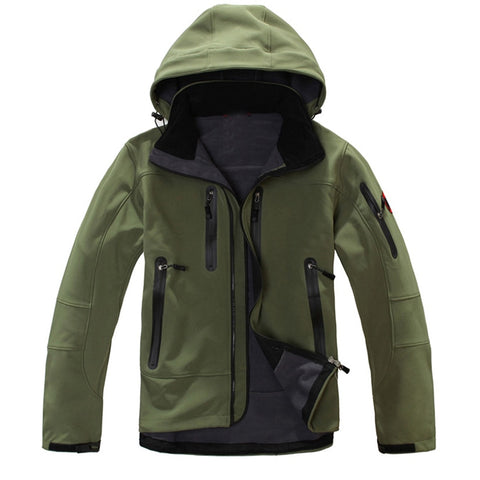 Outdoor Hooded Solid Color Waterproof Jacket Softshell Jacket Men Winter And Autumn Keep Warm Fleece Windproo Jacket