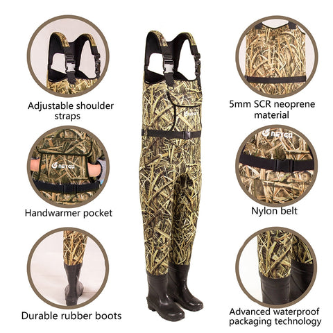 HANITE 5MM Thickened Neoprene Waterproof and Thermal Chest Wader with Rubber Boots