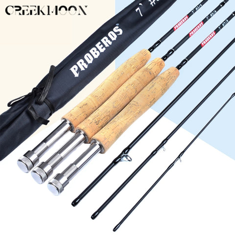 PRO BEROS 7ft Carbon Fiber Lure Hard Fly Fishing Rod 2.1M 4-Section Fish Portable Pole Line Wt 3/4 5/6 7/8 Cork Handle Light Weight Tackle