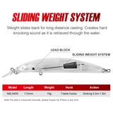 NOEBY-Artificial Bait for Sea Fishing, Jerkbait Minnow Fishing Lure, Sinking Wobblers, Sliding Weight System, 110mm, 19G, 3Pcs