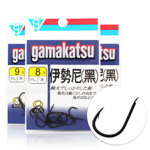 Gamakatsu ISEAMA Black Fishing Hooks Barbed Hooks Carbon Steel Anzol Ultra Point Sharpened Fishhooks1#-16#