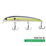 TSURINOYA 92SP Suspending Minnow Fishing Lure DW78 92mm 9g Long Casting 3 hooks Crank Bait Jerkbait