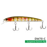 TSURINOYA 92SP Suspending Minnow Fishing Lure DW78 92mm 9g Long Casting 3 hooks Crank Bait Jerkbait