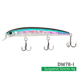 TSURINOYA 92SP Suspending Minnow Fishing Lure DW78 92mm 9g Long Casting 3 hooks Crank Bait Jerkbait