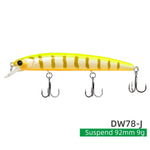 TSURINOYA 92SP Suspending Minnow Fishing Lure DW78 92mm 9g Long Casting 3 hooks Crank Bait Jerkbait