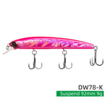 TSURINOYA 92SP Suspending Minnow Fishing Lure DW78 92mm 9g Long Casting 3 hooks Crank Bait Jerkbait