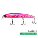 TSURINOYA 92SP Suspending Minnow Fishing Lure DW78 92mm 9g Long Casting 3 hooks Crank Bait Jerkbait