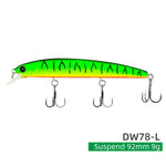 TSURINOYA 92SP Suspending Minnow Fishing Lure DW78 92mm 9g Long Casting 3 hooks Crank Bait Jerkbait