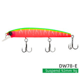 TSURINOYA 92SP Suspending Minnow Fishing Lure DW78 92mm 9g Long Casting 3 hooks Crank Bait Jerkbait