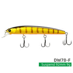 TSURINOYA 92SP Suspending Minnow Fishing Lure DW78 92mm 9g Long Casting 3 hooks Crank Bait Jerkbait