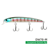 TSURINOYA 92SP Suspending Minnow Fishing Lure DW78 92mm 9g Long Casting 3 hooks Crank Bait Jerkbait