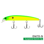 TSURINOYA 92SP Suspending Minnow Fishing Lure DW78 92mm 9g Long Casting 3 hooks Crank Bait Jerkbait