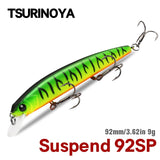 TSURINOYA 92SP Suspending Minnow Fishing Lure DW78 92mm 9g Long Casting 3 hooks Crank Bait Jerkbait