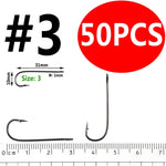 Bimoo 50PCS Aberdeen Long Shank Fish Hook  Size 10 4 2 2/0 3/0