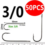 Bimoo 50PCS Aberdeen Long Shank Fish Hook  Size 10 4 2 2/0 3/0